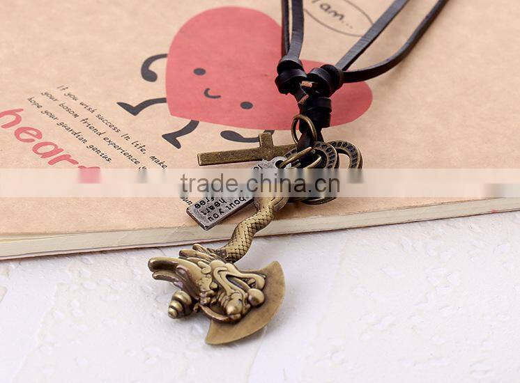 2015 new fashion N0017 wholesale leather necklace fashionable design mens leather necklace