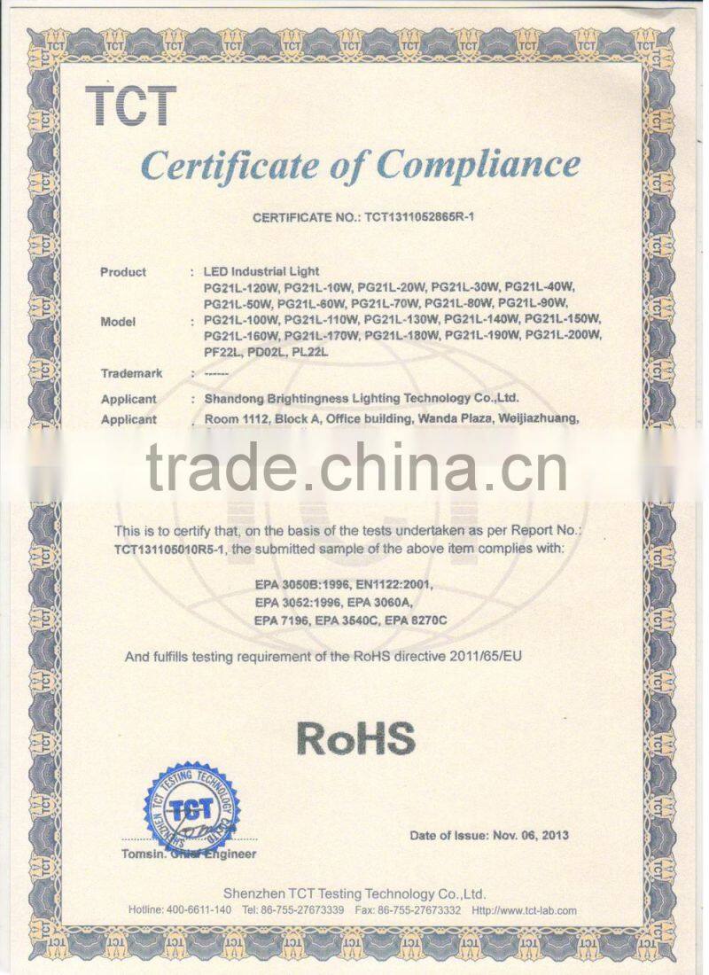 120w ce rohs USA bridgelux cob ip65 indoor industrial 120w led high bay light