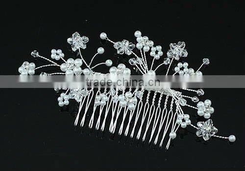 Bridal Wedding Handmade Flower Faux Pearl Hair Comb CT1388