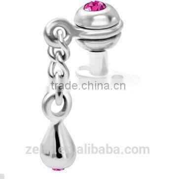 High polished teardrop with chain dermal anchor body piercing jewelry
