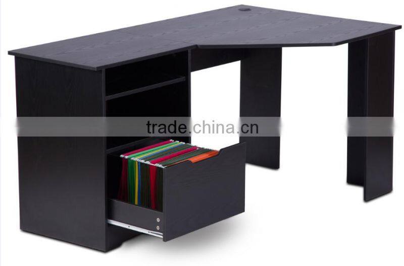 E1 Grade Partical Board L-shape Black Corner Computer Desk With Drawers