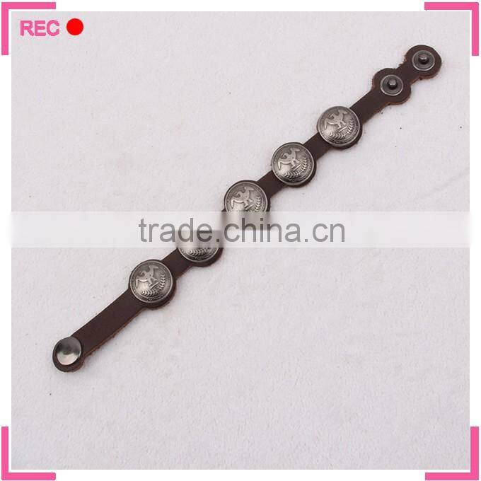 Teen leather bracelet with badge, leather cuff bracelets wholesale