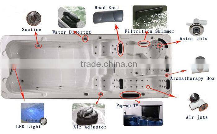 Hot sale Acylic indoor 2 person 6m swim spa with air massage jet