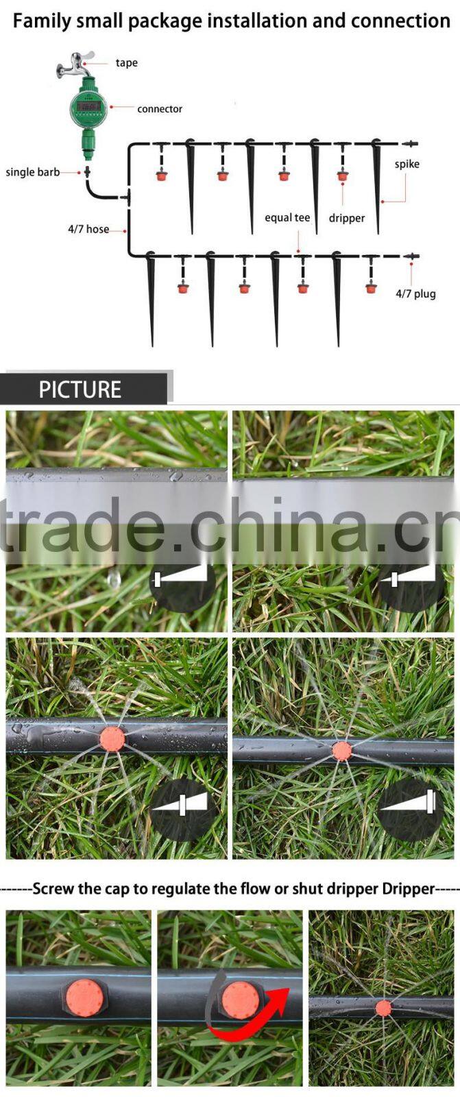 Drip irrigation system 8 small holes adjustable flow dripper