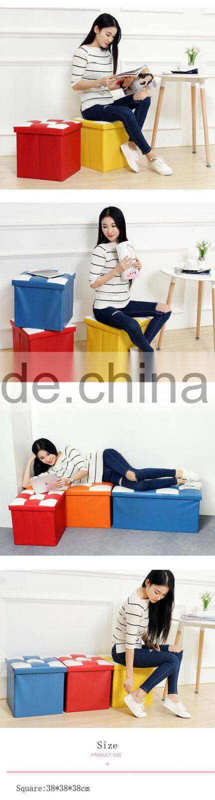 Waterproof rectangle Faux Leather Folding Seat Foot Stool Storage Box