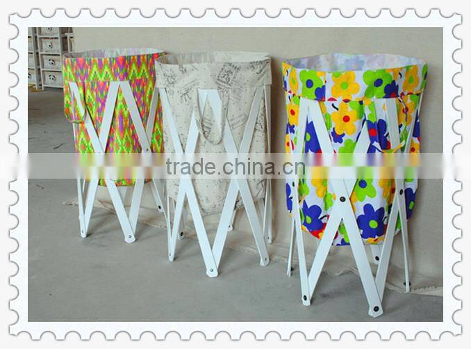 High quality round home foldable laundry storage basket with wood