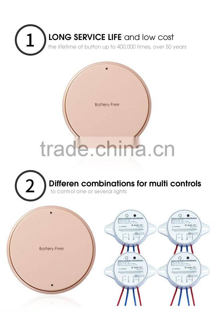 Round Battery free self-powered wireless control single wall switch