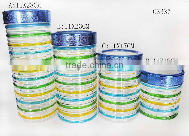 2016zibo fashion transparent cylinder with hand painted stripes glass jar