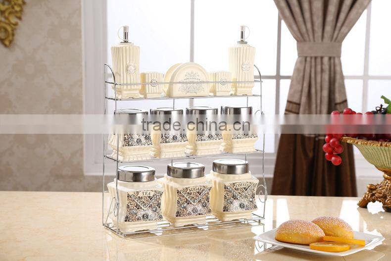 kitchenware food storage ceramic canister set with metal stand