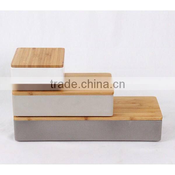 pink concrete Jewelry box with wood or bamboo lid