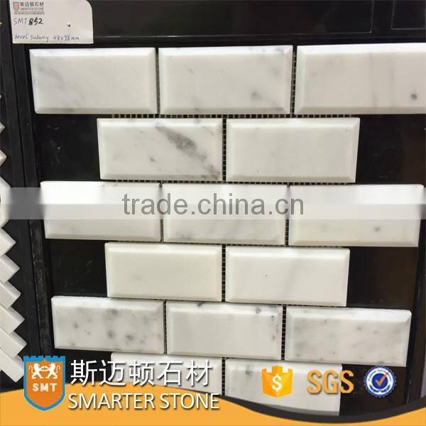 Beveled bianco carrara white marble subway tile for bathroom