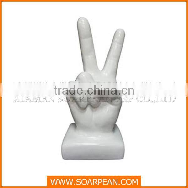 White resin hand figurine victory posture for home decoration