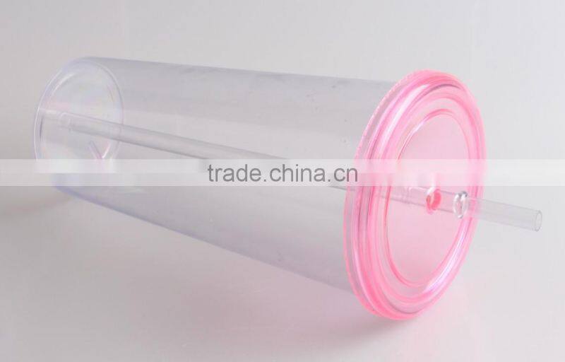 Single Wall Clear Transparent 16oz Plastic Tumbler With Straw And Lids