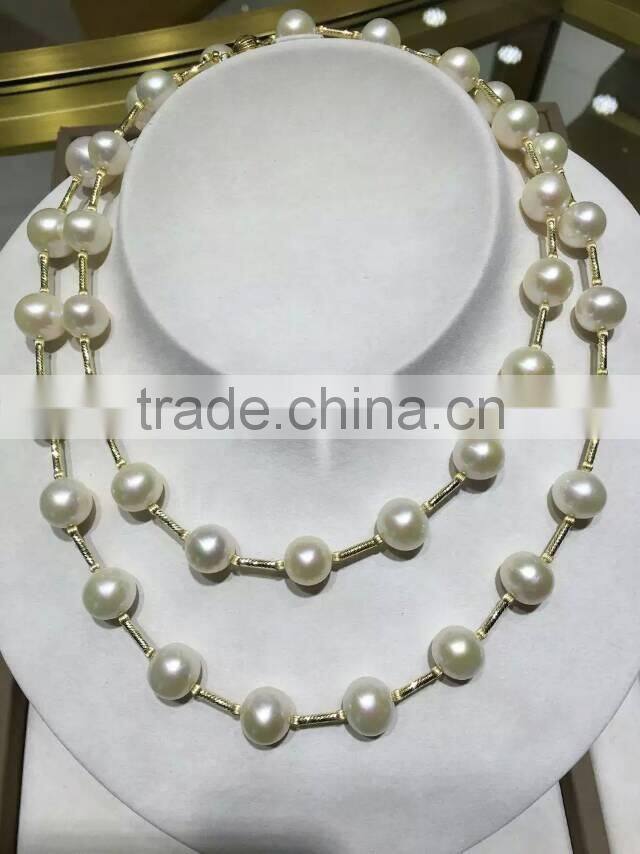 11-12mm White Freshwater Pearl Jewelry Necklace With 14K White Gold