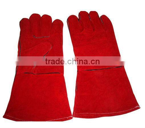 14 inch Red cow split leather welding working gloves, welding gloves,safety gloves from Guangzhou factory