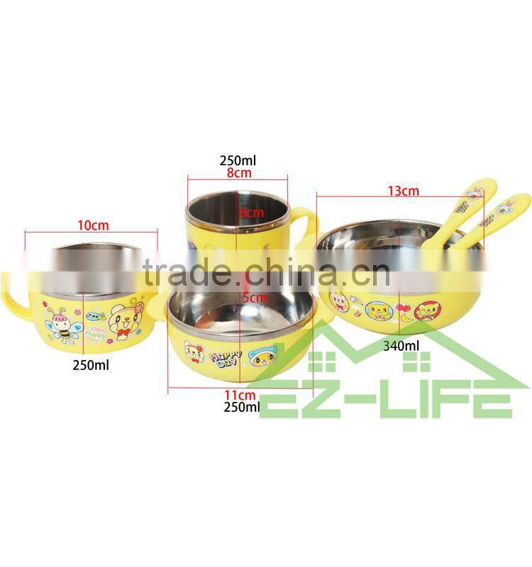 Baby food feeding soup bowls with cup spoon and fork 6 pcs/set Kids dinnerware set