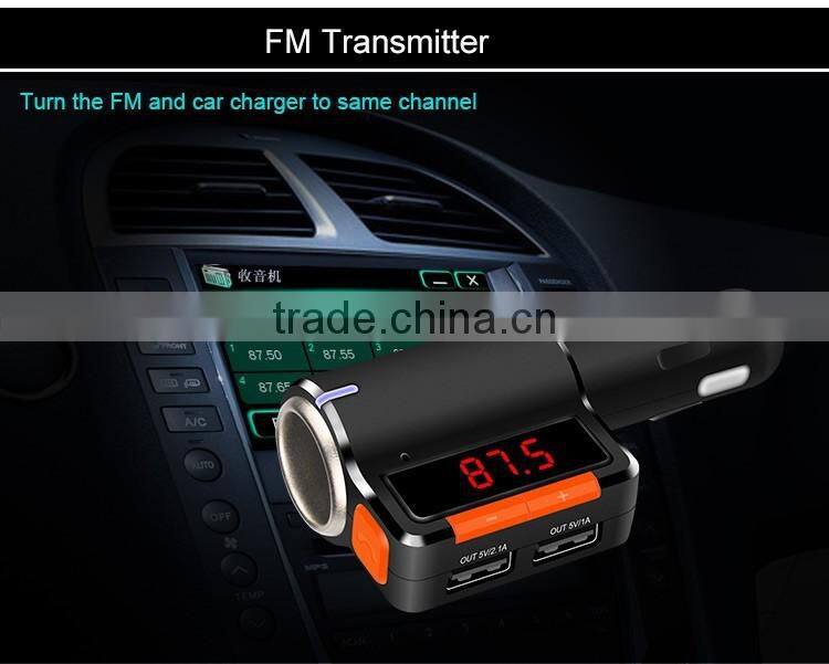 Dual USB Auto Car Charger kit with Wireless Bluetooth Hands Free Calling speaker MP3 Player FM Transmitter cigar lighter