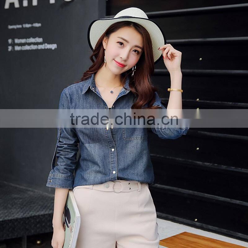 Wholesale Newest Model Tops Western style Denim Shirt For Women