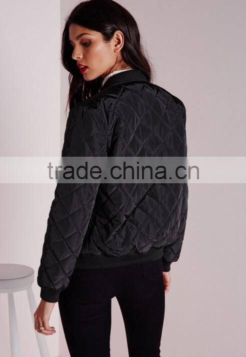 fashionable women plain black quilting bomber jacket wholesale