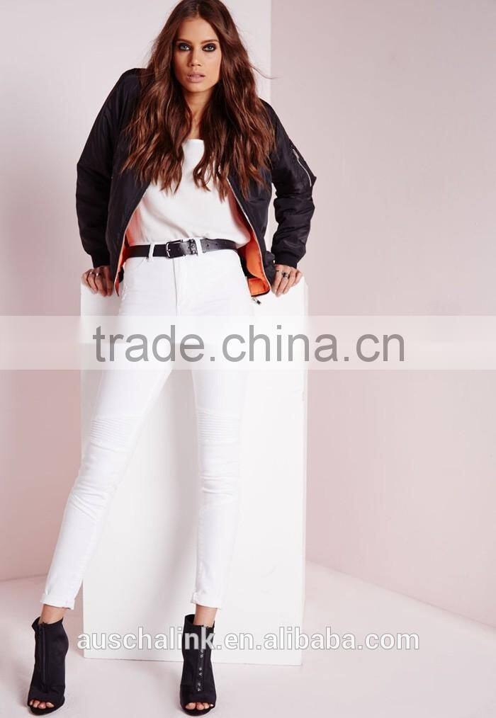 Autumn white high waisted skinny biker ladies jeans OEM service