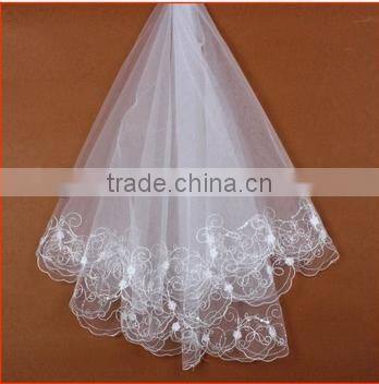 Cheapest Wedding decoration lace embroideried petal taffeta bridal veil
