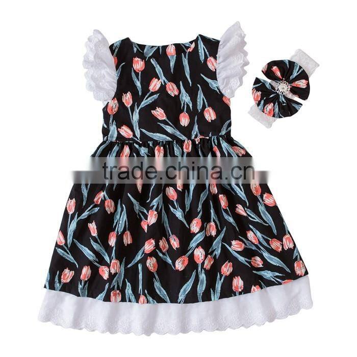 New Arrival Wholesale Baby Toddler Boutique Clothing Beautiful Girl Flower Dress With Headband