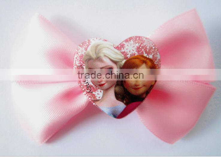 Cartoon children hair clip pink resin charm hairclip silk ribbon hairpin 2016