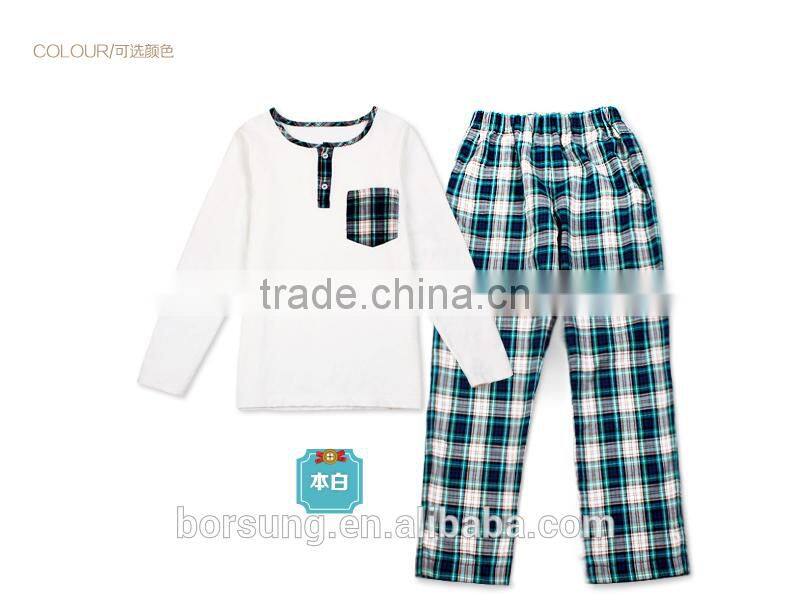 Small MOQ Cotton Boys Cute Pajama Set Knitted Long Sleeve Gingham Pant Children Sleepwear Printed Wicking Kids Weat Set