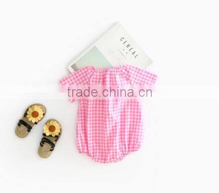 Seersucker Romper And Bonnet Summer Newborn Baby Clothing Set Gingham Clothes