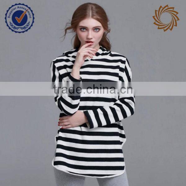 Longline curve hem striped cute hoodies for women