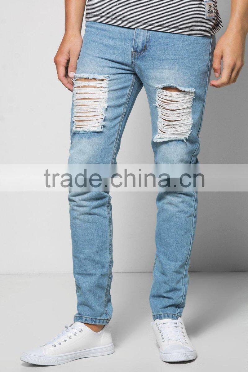 slim fit light blue jeans distressed denim jeans with extreme knee rips