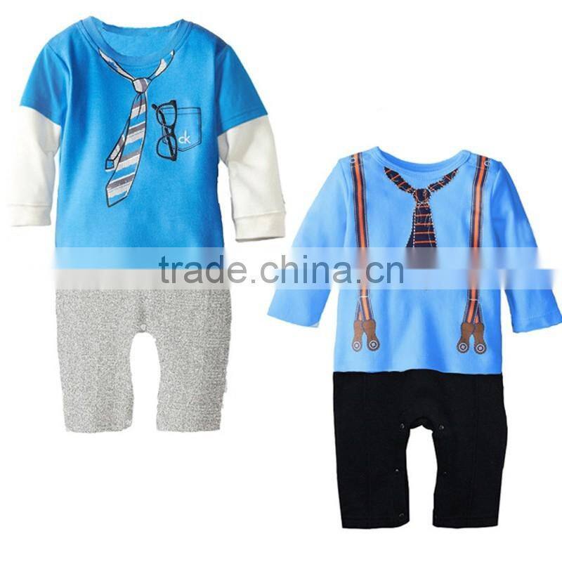 Gentlemen Boys False Two Pieces Straps Long Sleeve Bodysuit Cute Rompers Baby Boys Suit