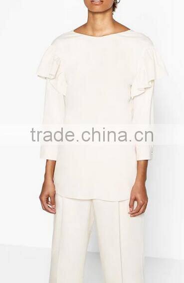 Runwaylover EY2340B 2017 Women Fashion Falbala Pure Color Blouse