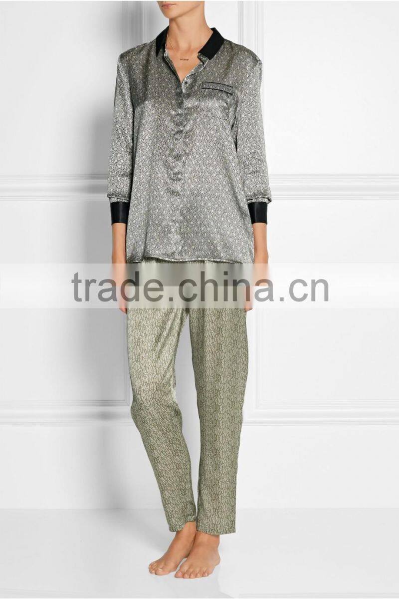 2017 Newest arrive all over printed 100% silk comfortable sleep wear