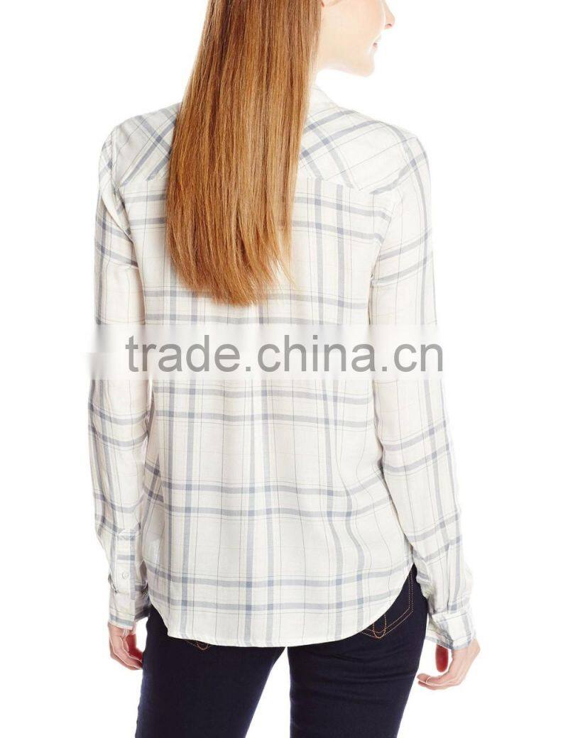 off white plaid check long sleeve shirt/blouse