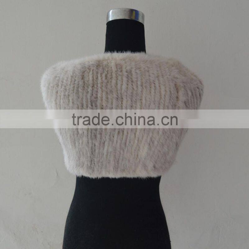 SJ913-03 Wholesale Elastic Net Knitting White Mink Fur Stole