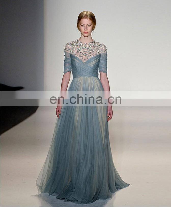 Wholesale Luxury Sequin Blue Half Sleeve Wedding Annual Party Evening Dress