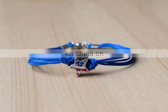 Handmade Jewelry Wholesale Blue Color Rope Silver Star Country Flags Bracelet