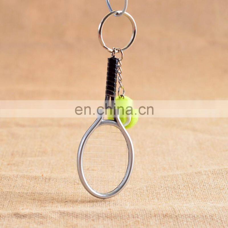 custom sport key holder plastic tennis ball keyring metal 3d mini tennis and tennis racket keychain for club game gifts