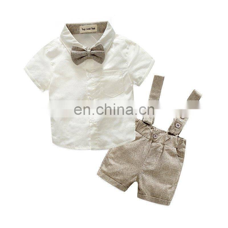 2019 SUMMER KIDS gentleman bowknot blouse with suspender shorts 3PC SET newborn baby clothing sets