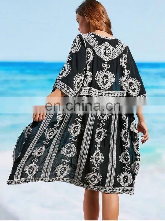 bohemian black lace Beach Kimono Cardigan Plus Size Summer Pool Party cotton Women Top and Blouse