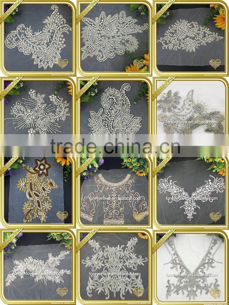 Handmade flower shape beaded crystal rhinestone applique for dress FHA-054