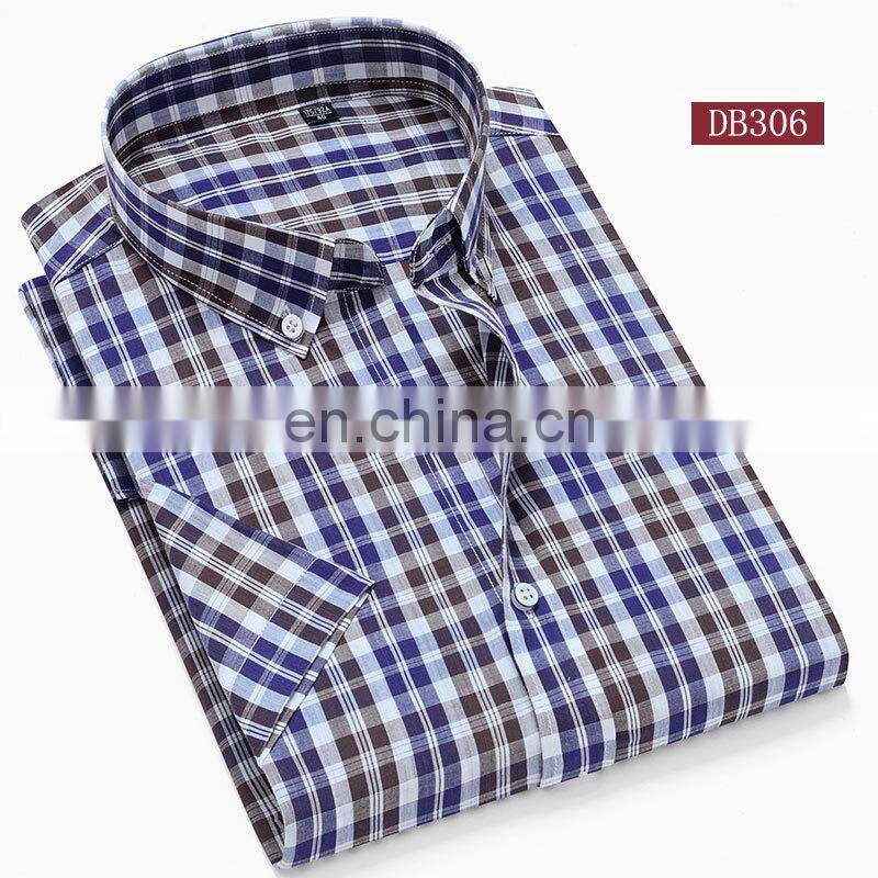 Classic simple men's casual cotton plaid shirt boys fashion brand wild check short sleeve shirt plus size clothes