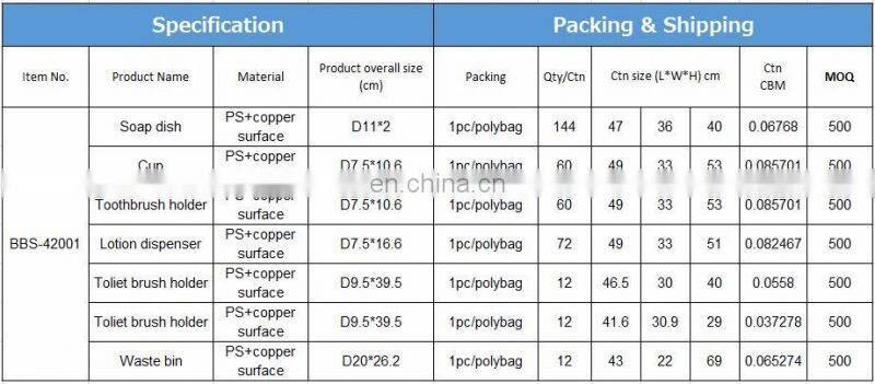 Factory Price Plastic Gold Zinc Bathroom 7pcs Luxury Accessories Set