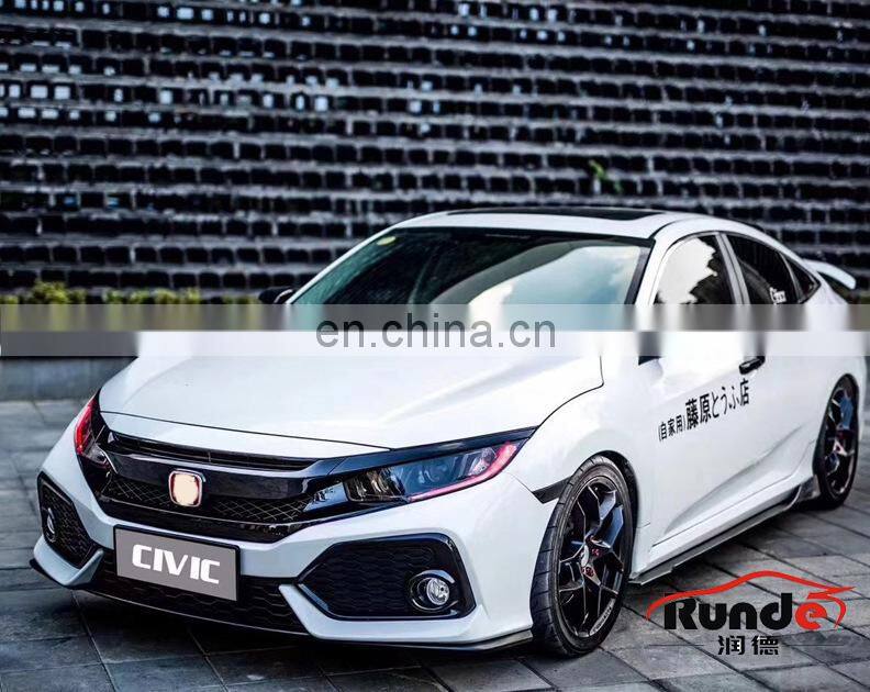 Runde PP Material Body Kit With Front Rear Bumper Grille Side Skirt Spoiler For 2016-2019 Honda Civic 10th Generation Bodykit