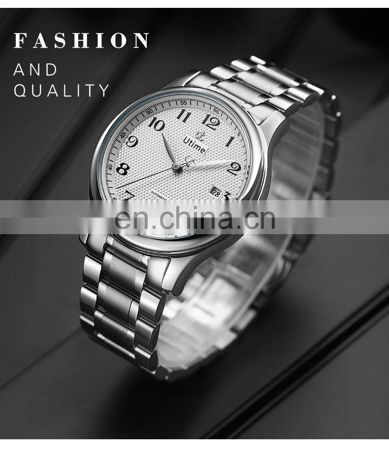 Utime Automatic Mens Luxury Watch Charming Mechanical Watch Calendar Date Display Arabic Number Dial montre U0016G