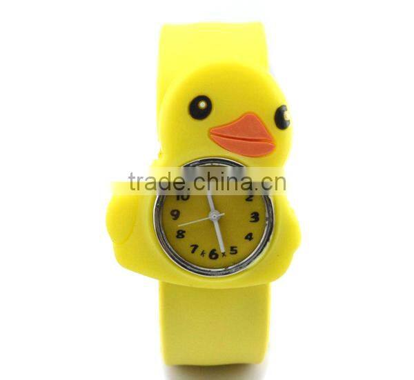 cute little yellow duck slap watch glass face quartz movt silicone stainless watch
