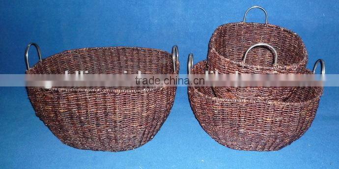 strong baskets made of maize(in dark color) with metal ear handles