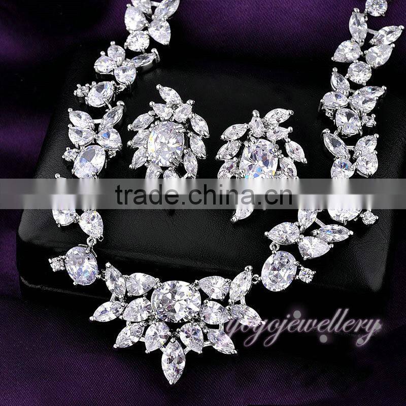 Flower design wedding women gold zircon jewelry set