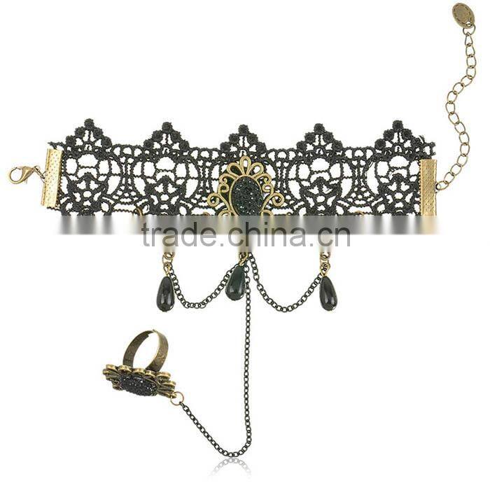 Exquisite Hollow Pendant Lace Bracelet With Fringed Ring For Women